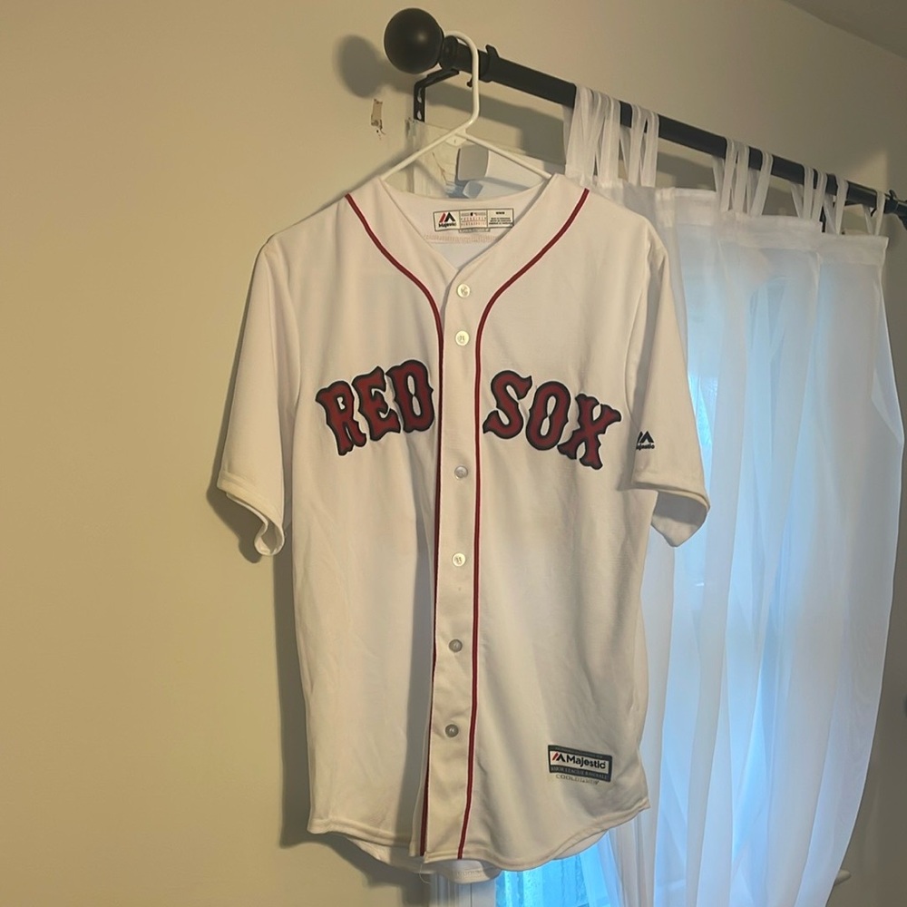 Majestic Men’s Mookie Betts White and Red Boston Red Sox Button-Up Jersey